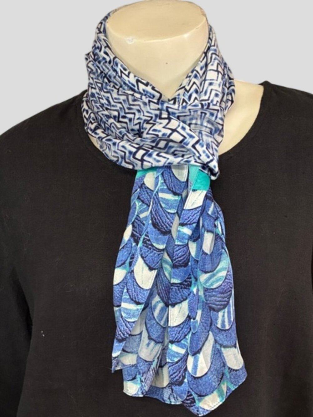 Echo 100% Silk Blue Multi-Pattern Women's Rectngle Scarf
